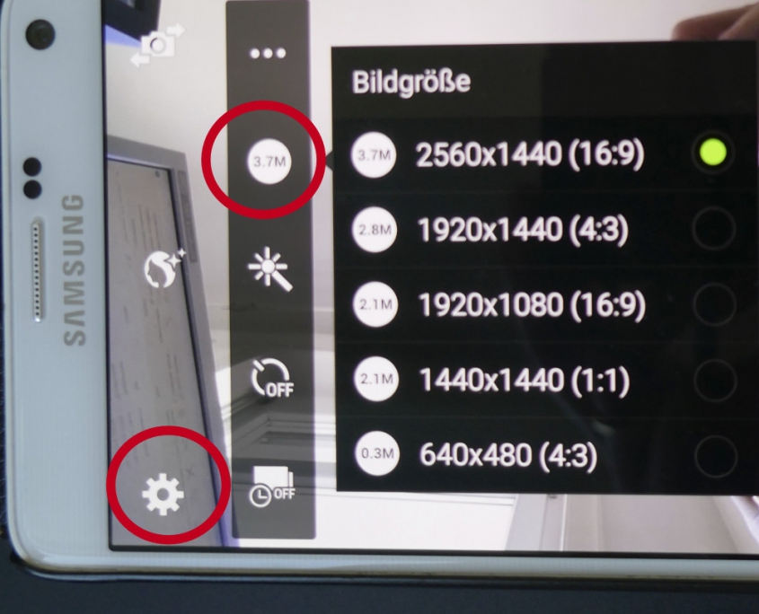 Einstellung Bildgröße, Samsung Galaxy Note 4
